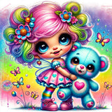 FACTORY DIRECT~ LIMITED ~EXCLUSIVE!!!~ Rainbow Bestie and her Blue Teddy RB104Diamond Art Painting By Sherri Baldy